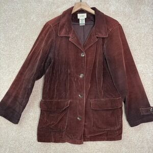 LL BEAN Corduroy Barn Jacket Women's Medium Burgundy Insulated Chore Coat 0WL03